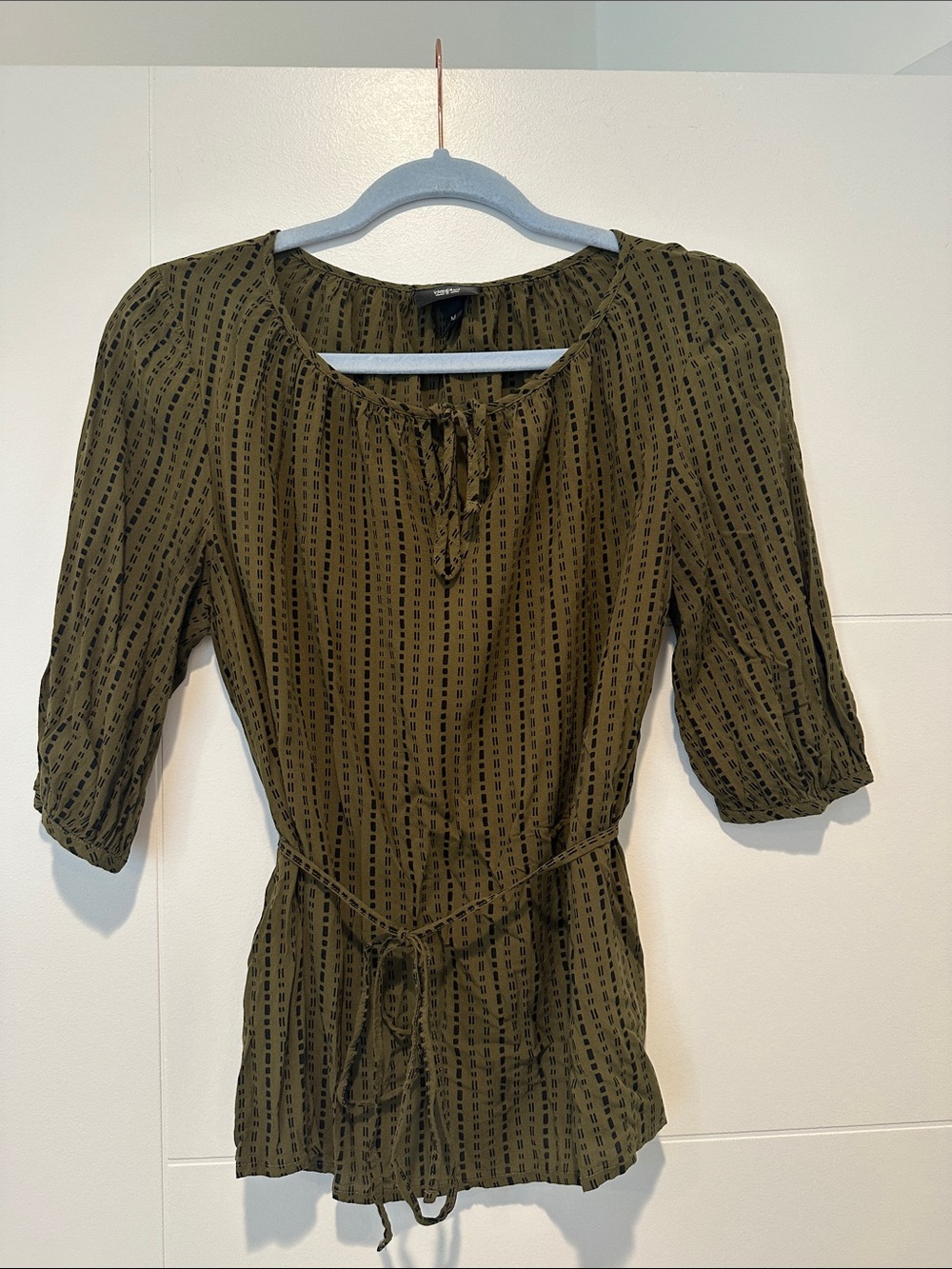 Massimo Olive Green Peasant Blouse with Tie Waist